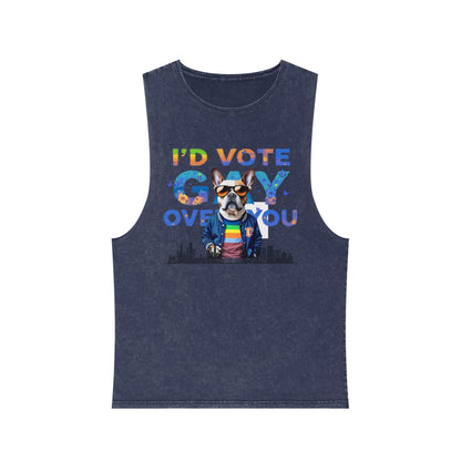 Vote Gay Over You Stonewash Tank Top, LGBTQ+ Pride Apparel, Unisex Summer Shirt, Festival Wear, Gift for Allies