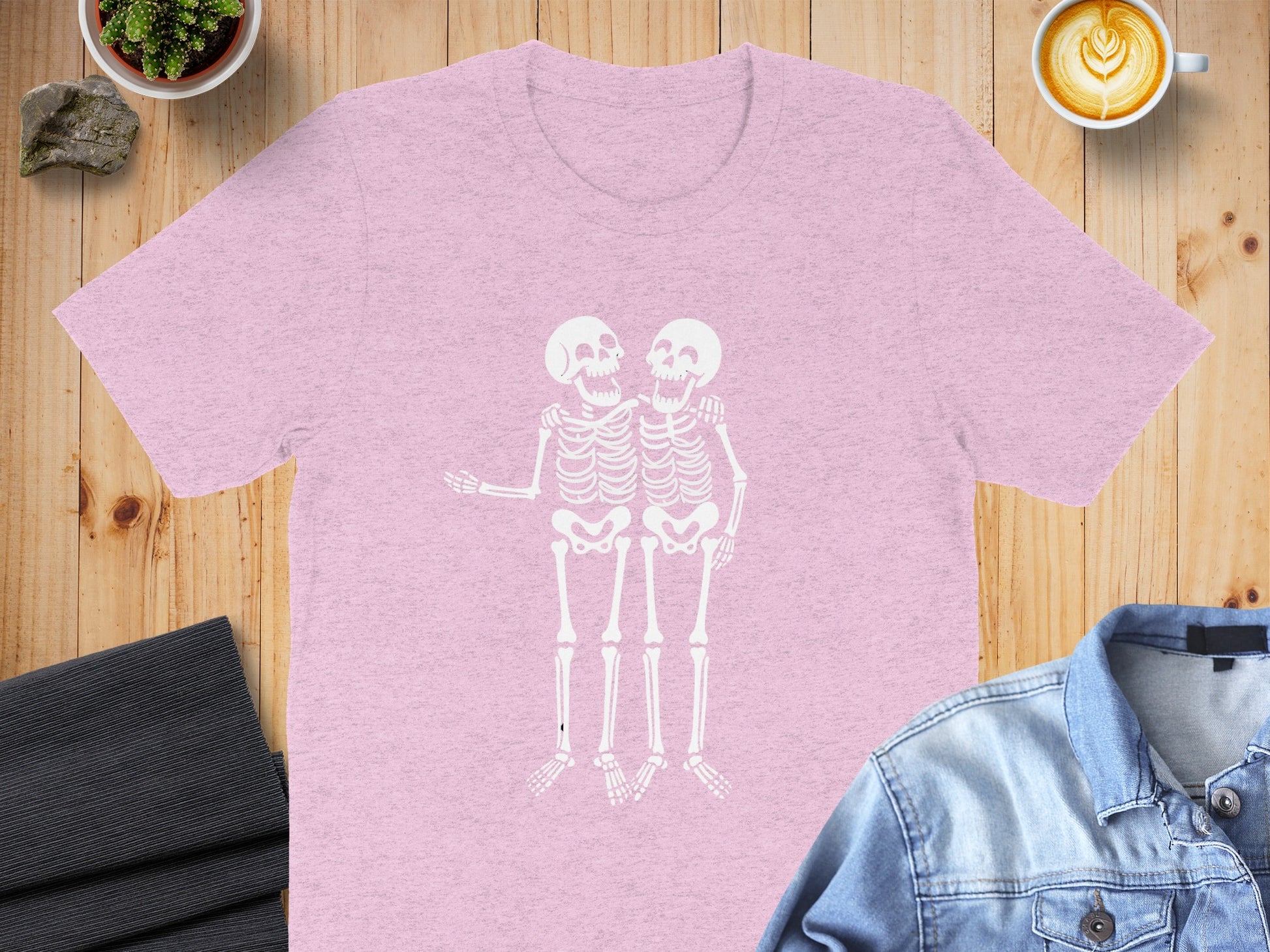 Two Skeletons in Embrace Pink Graphic T-Shirt product
