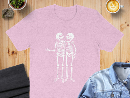 Two Skeletons in Embrace Pink Graphic T-Shirt product