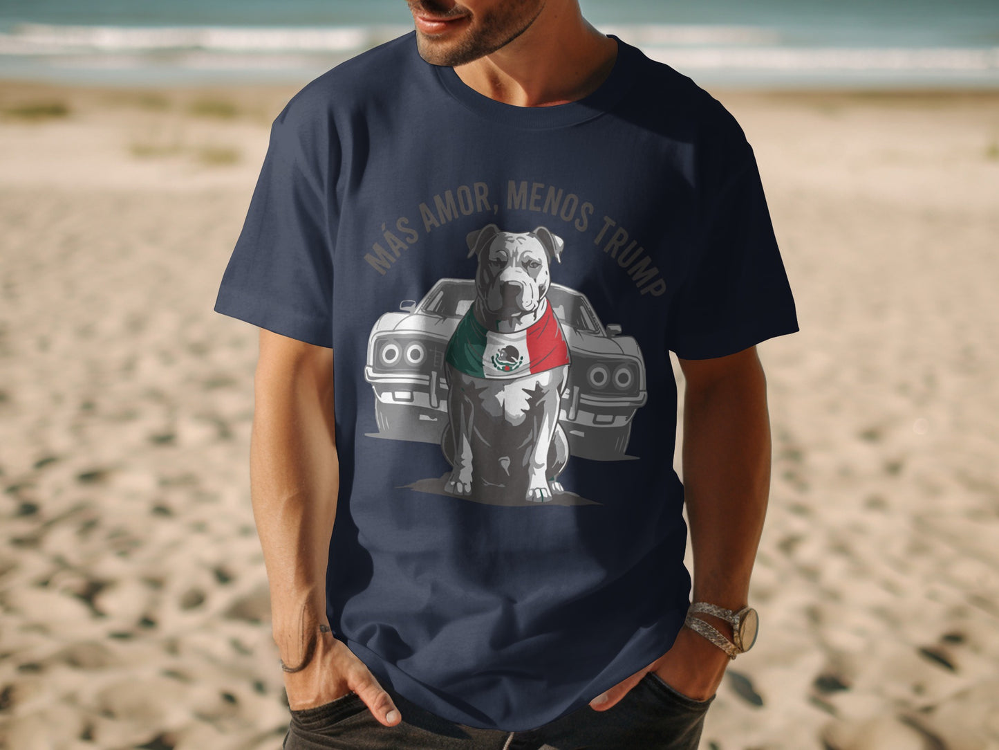 Más Amor Menos Trump Dog and Car T-shirt product