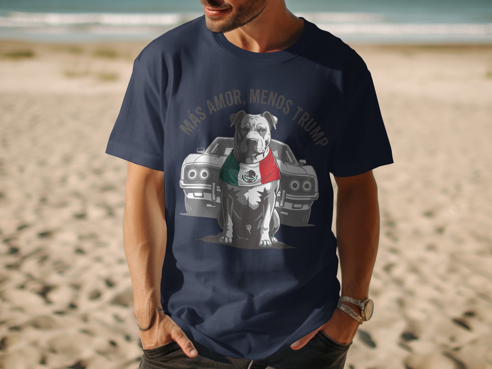 Más Amor Menos Trump Dog and Car T-shirt product