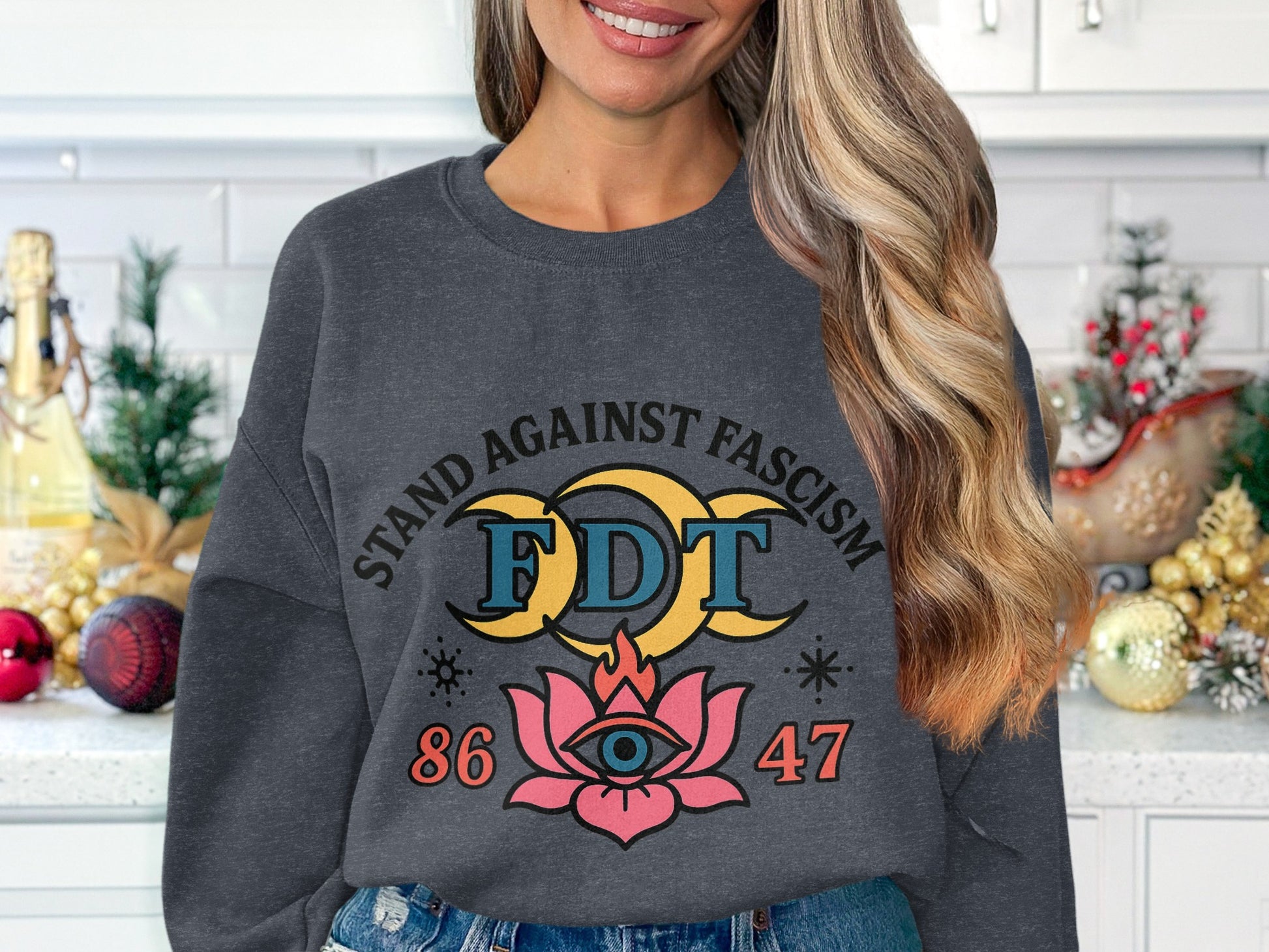 Stand Against Fascism Eye and Lotus Unisex Sweatshirt product