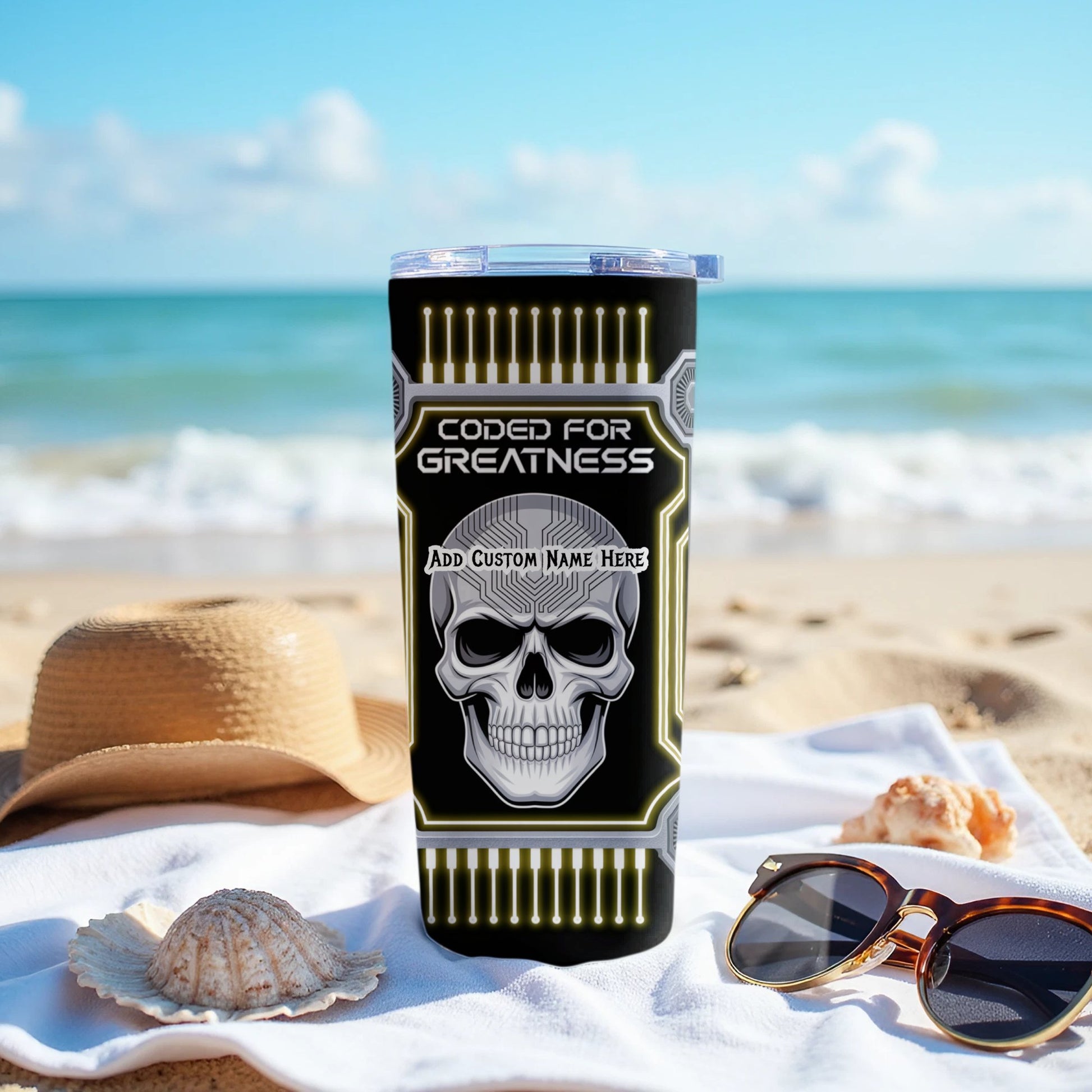 Coded for Greatness Skull Design Customized Tumbler product