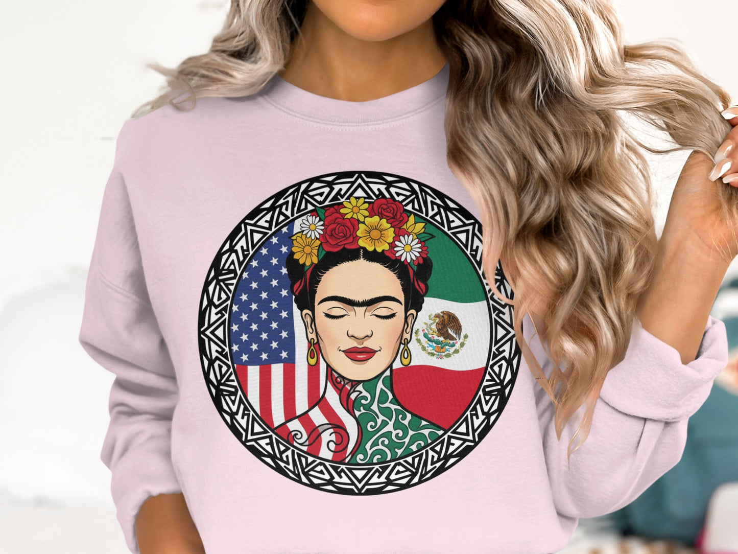 Frida Kahlo American Mexican Flag Round Art Piece