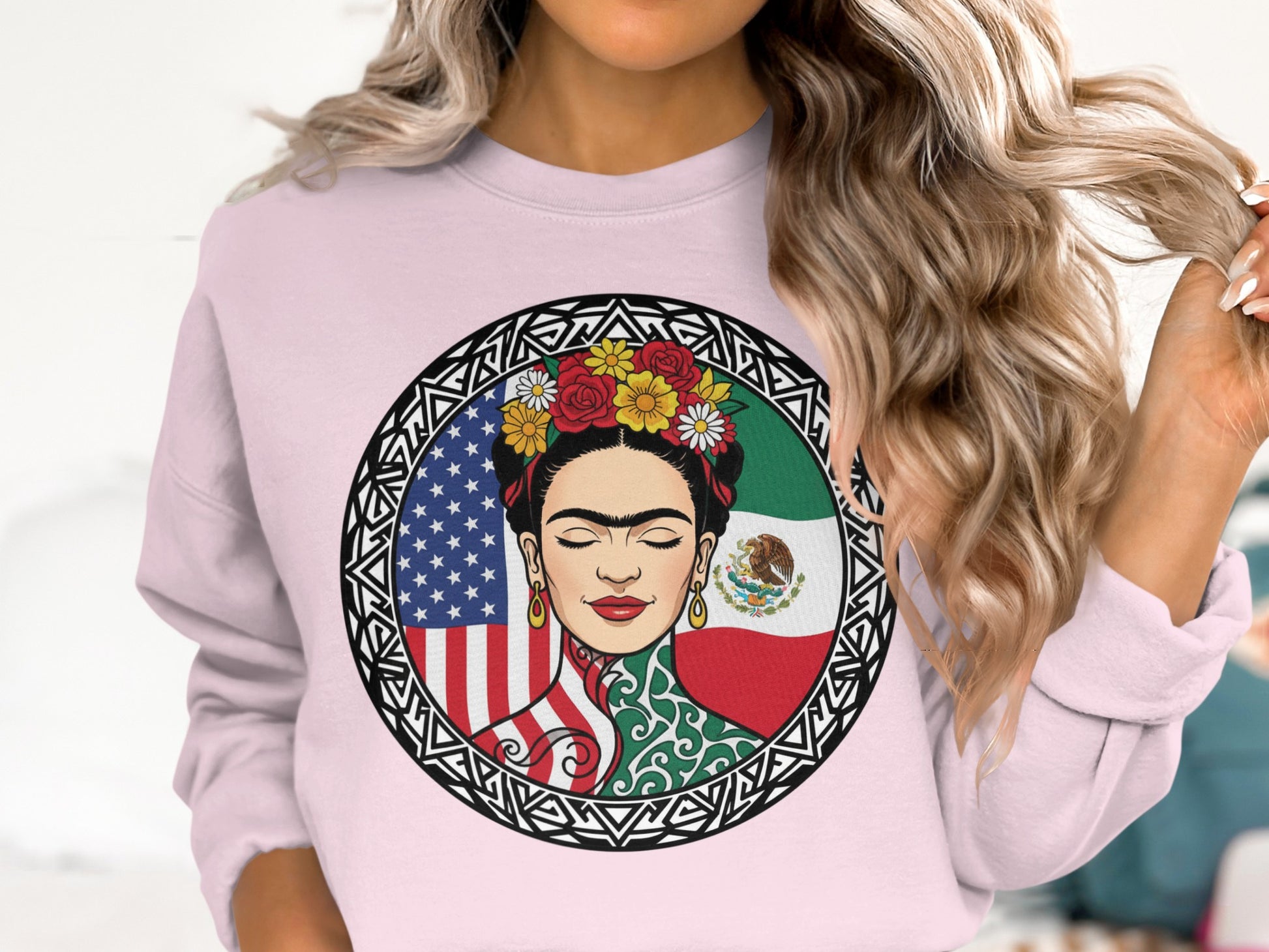 Frida Kahlo American Mexican Flag Round Art Piece