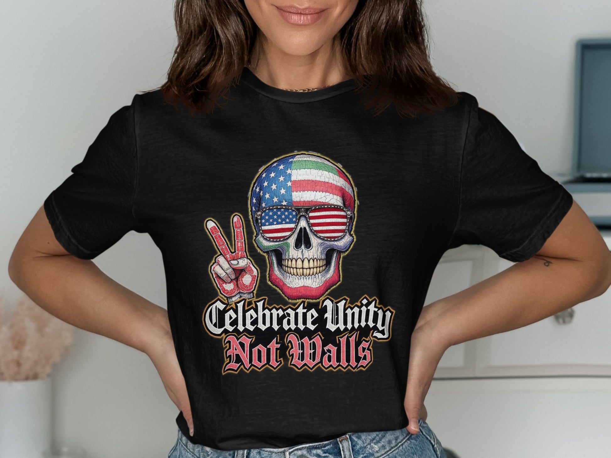 Celebrate Unity Not Walls Skull Graphic T-shirt product type