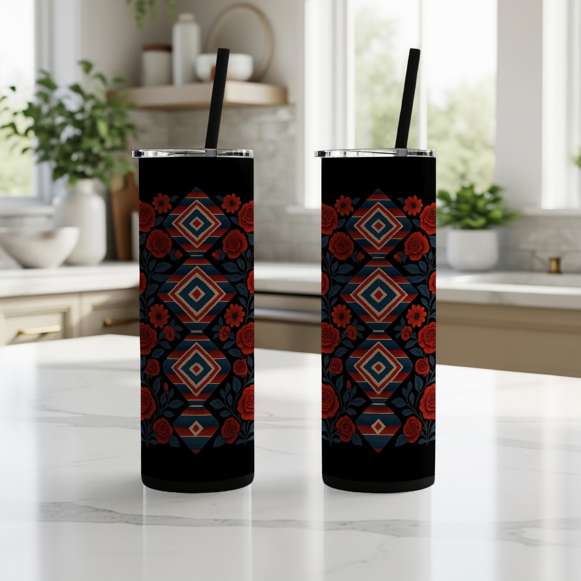 Vibrant Geometric Floral Design Insulated Tumbler product type