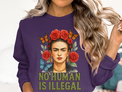 No Human Is Illegal Butterflies Floral Sweater