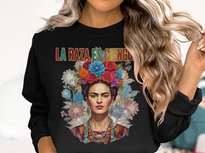La Raza Es Chingona with Floral and Portrait Sweatshirt