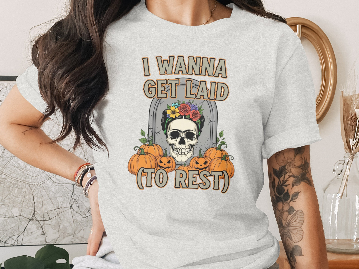 I Wanna Get Laid To Rest Skull Halloween Graphic T-shirt