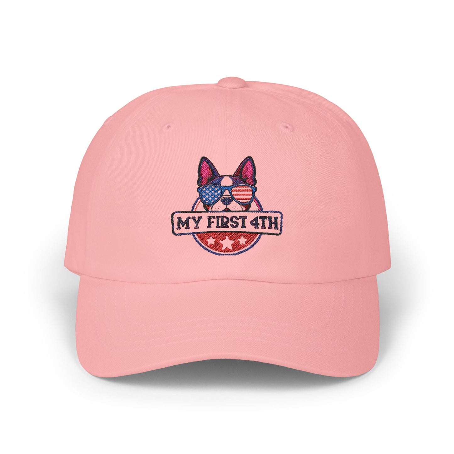 Patriotic Dog Dad Cap - 'My First 4th' Embroidered White Hat