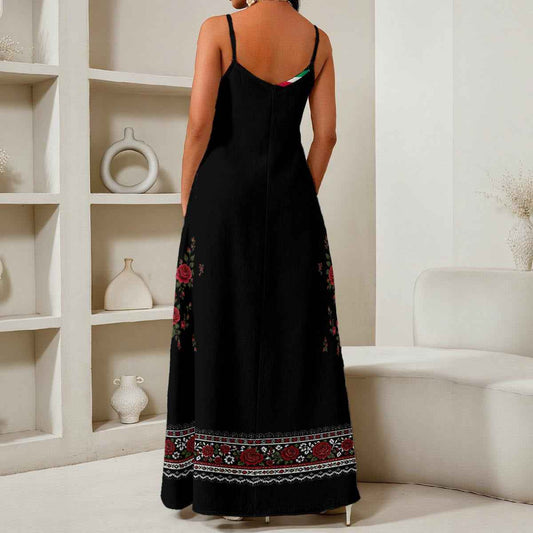 Viva Mexico All-Over Print Women's Elegant V-Neck Maxi Dress
