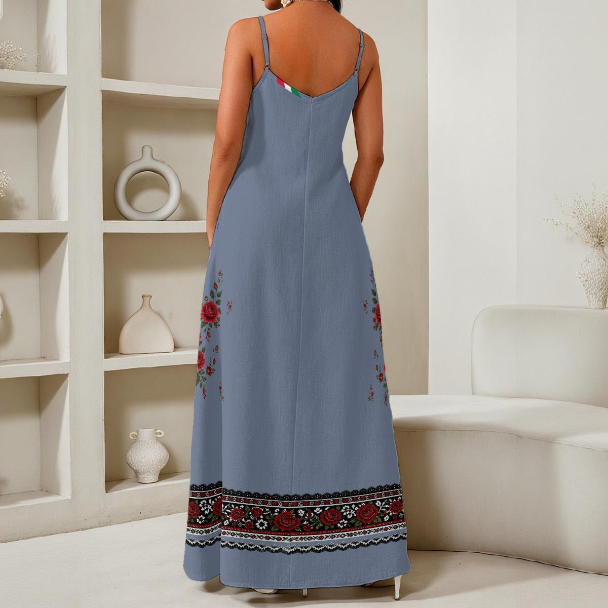 Viva Mexico All-Over Print Women's Elegant V-Neck Maxi Dress