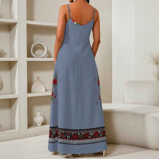 Viva Mexico All-Over Print Women's Elegant V-Neck Maxi Dress