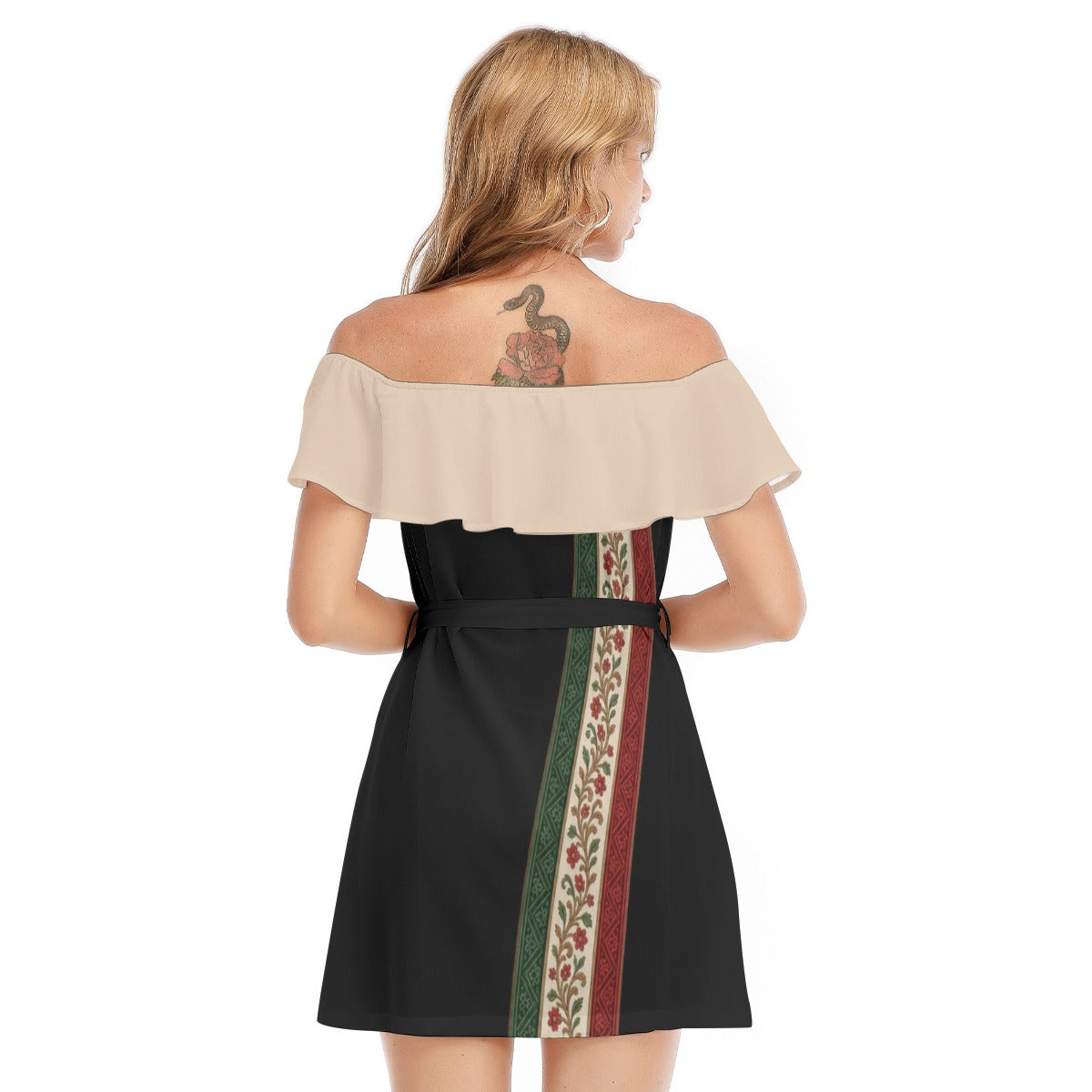 All-Over Print Women's Off-shoulder Dress With Ruffle