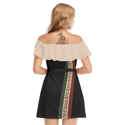 All-Over Print Women's Off-shoulder Dress With Ruffle