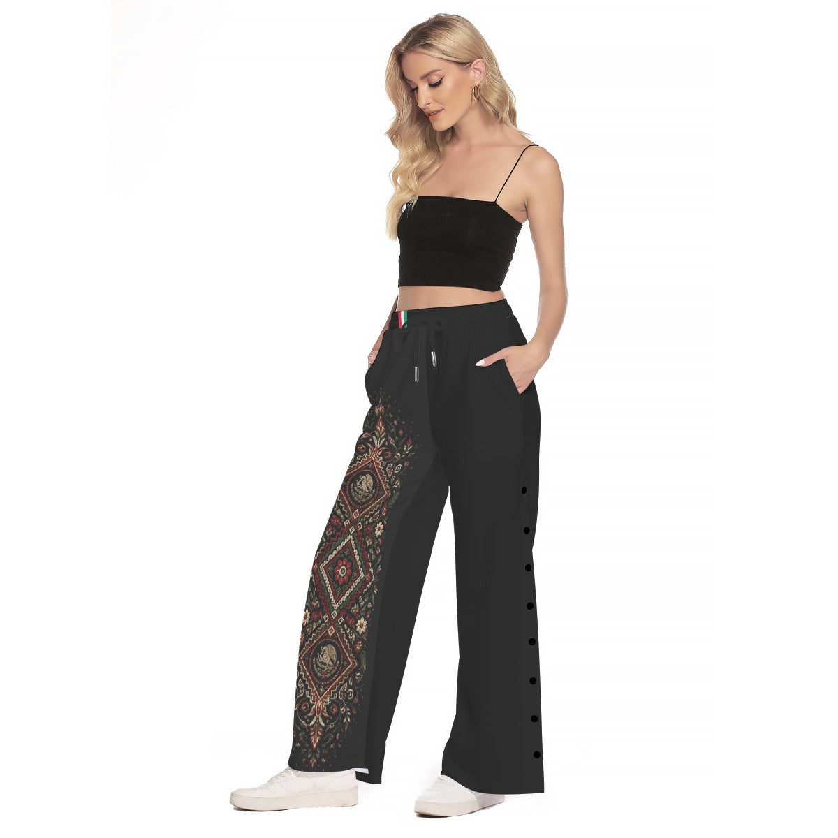 All-Over Print Women's Side Slit Snap Button Trousers