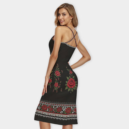 Mexican Traditional but Elegant Designs All-Over Print Women's Bodycon Spaghetti Strap Midi Dress