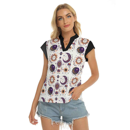 All-Over Print Women's Stacked V-neck Short Sleeve Blouse