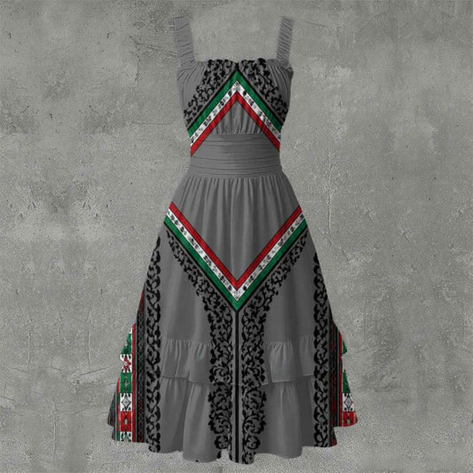 Traditional Mexican Dress All-Over Print Women‘s Ruffle Hem Dress