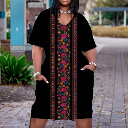 All-Over Print Women'S V Neck Short Sleeve Dress|Plus Size