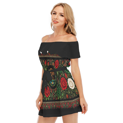 All-Over Print Women's Off-shoulder Dress With Ruffle