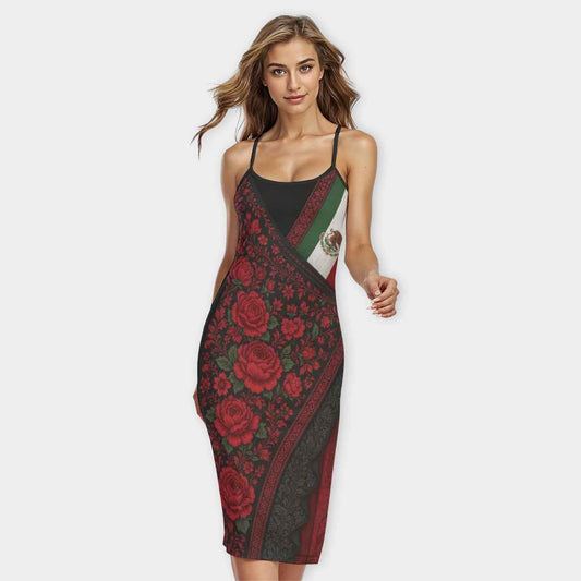 All-Over Print Women's Bodycon Spaghetti Strap Midi Dress