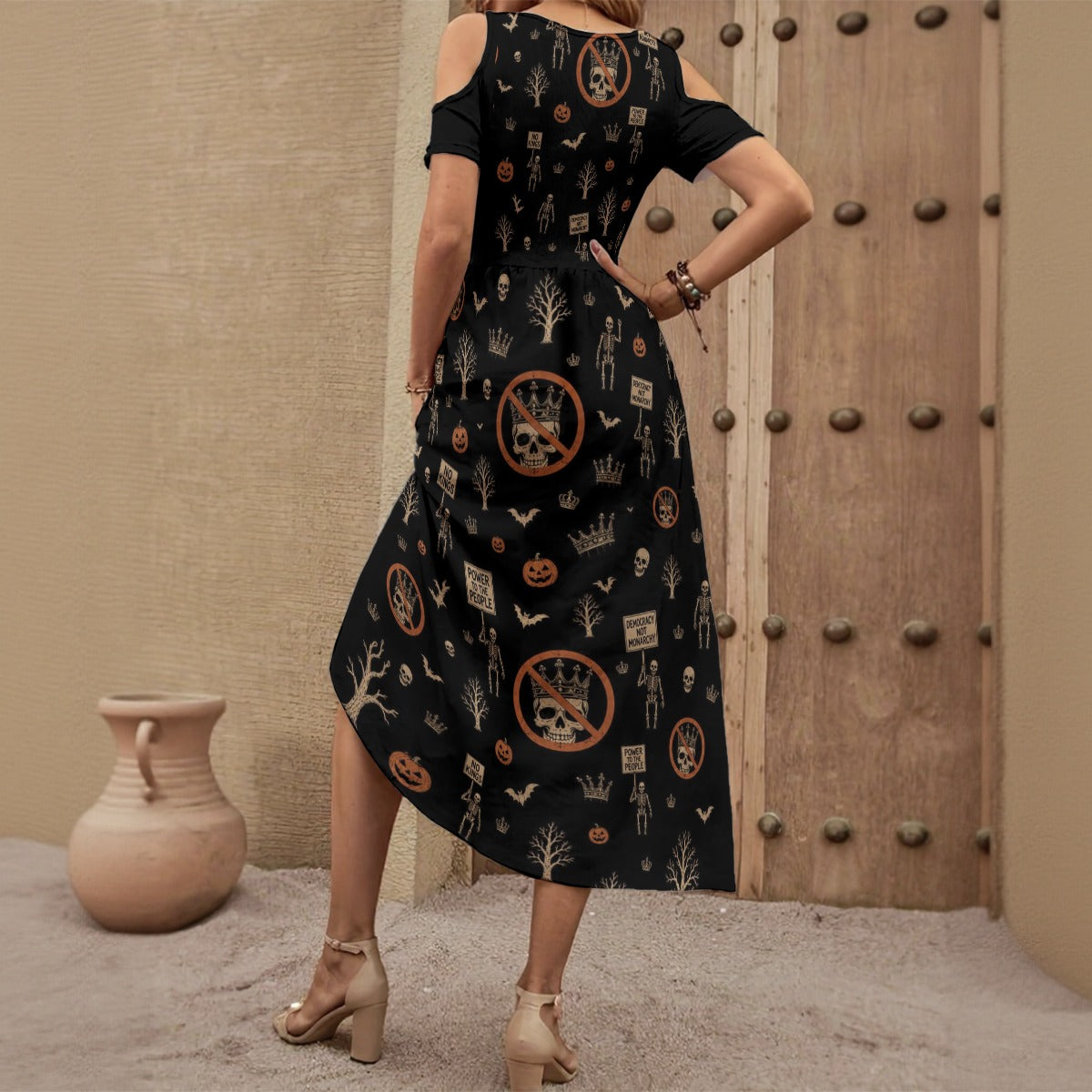 NO kings Halloween Custom Protest Dress V-neck Off-shoulder Dress