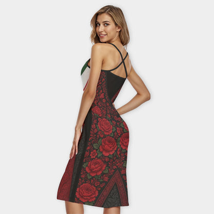 All-Over Print Women's Bodycon Spaghetti Strap Midi Dress