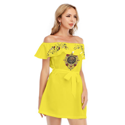 All-Over Print Women's Off-shoulder Dress With Ruffle