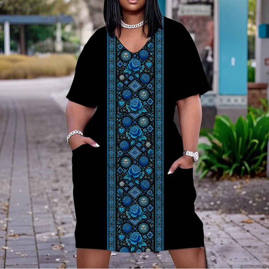 All-Over Print Women'S V Neck Short Sleeve Dress|Plus Size