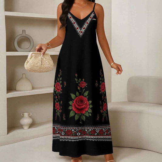 Viva Mexico All-Over Print Women's Elegant V-Neck Maxi Dress