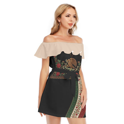 All-Over Print Women's Off-shoulder Dress With Ruffle