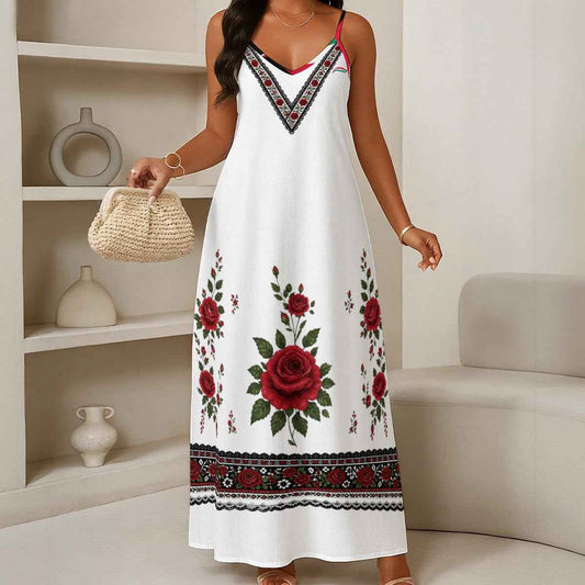 Viva Mexico All-Over Print Women's Elegant V-Neck Maxi Dress