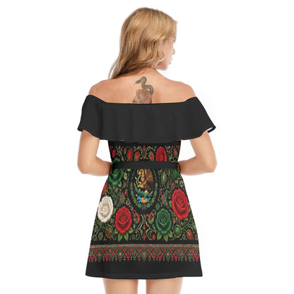 All-Over Print Women's Off-shoulder Dress With Ruffle
