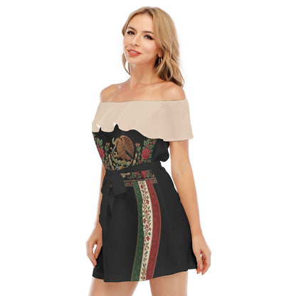 All-Over Print Women's Off-shoulder Dress With Ruffle