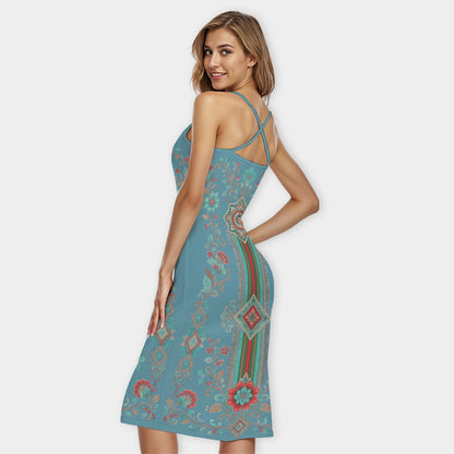 All-Over Print Women's Bodycon Spaghetti Strap Midi Dress