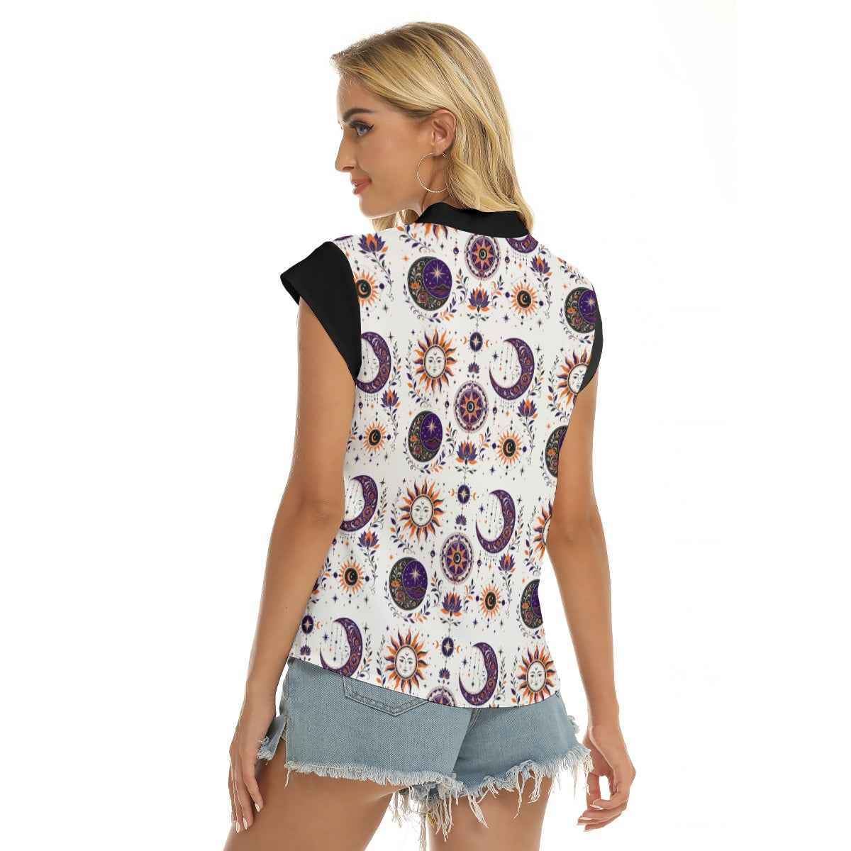 All-Over Print Women's Stacked V-neck Short Sleeve Blouse