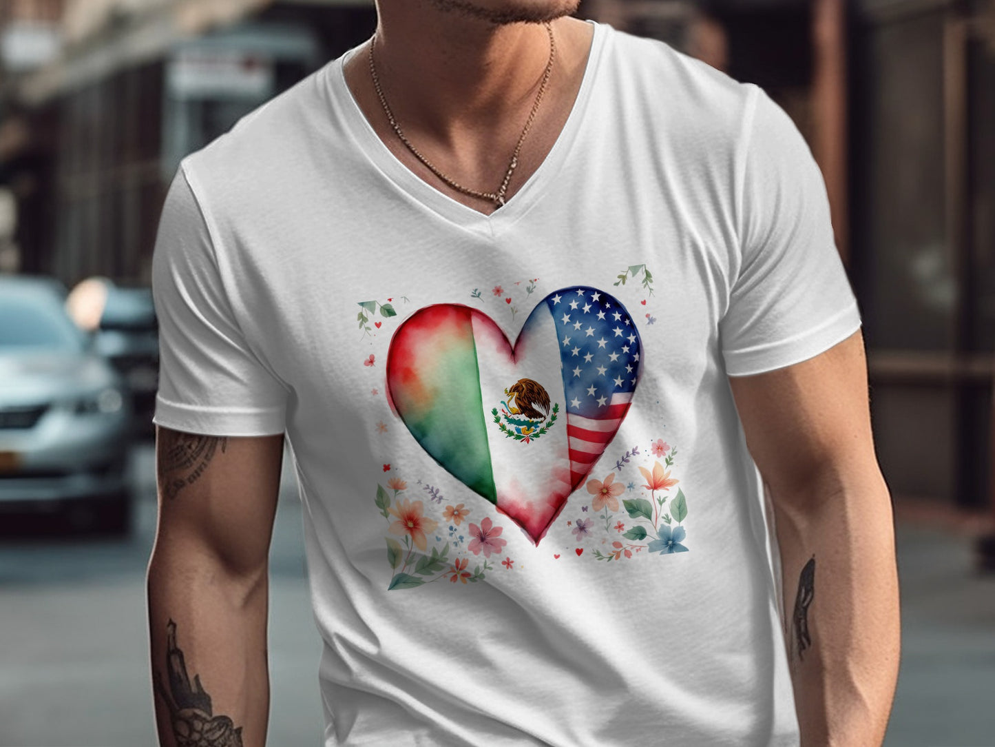 Heart Shaped USA and Mexican Flag Patriotic T-Shirt product