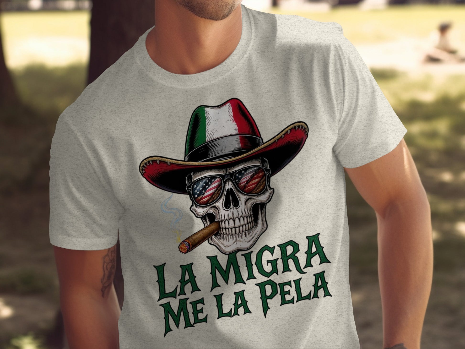 La Migra Me La Pela Skull with Hat T-Shirt product
