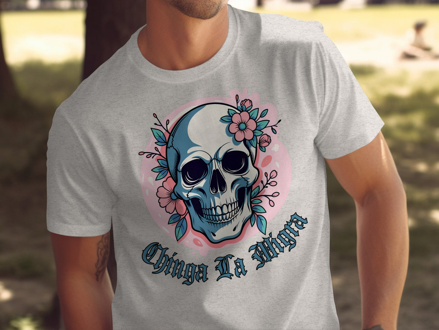 Artistic Skull with Flowers T-Shirt Novelty product