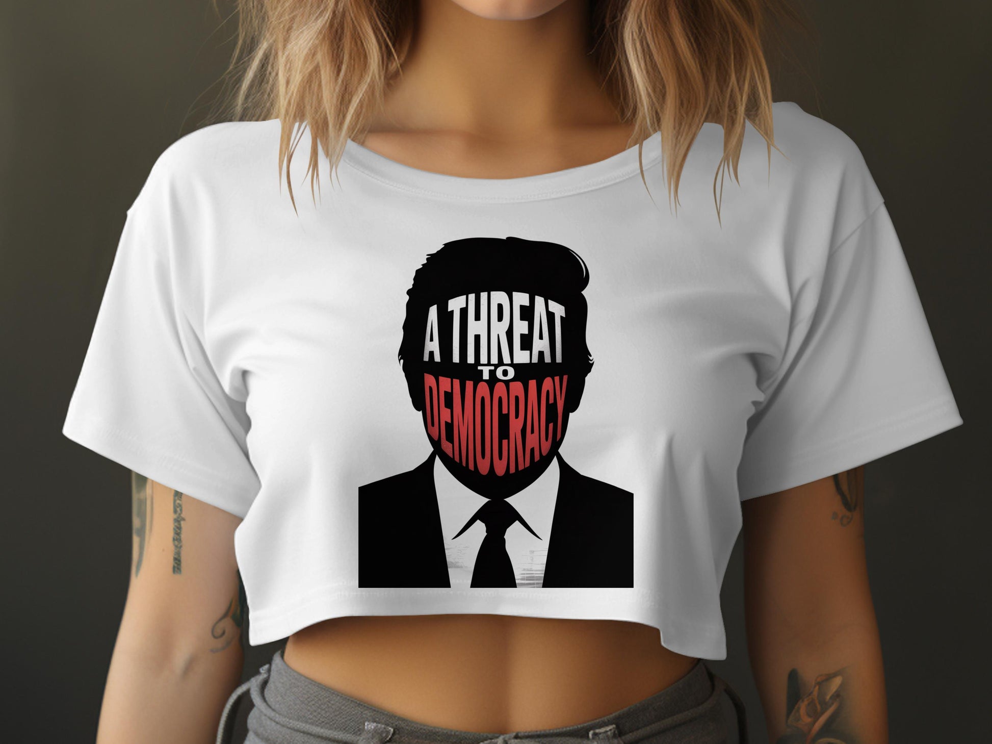 A Threat To Democracy Printed White Crop Top product
