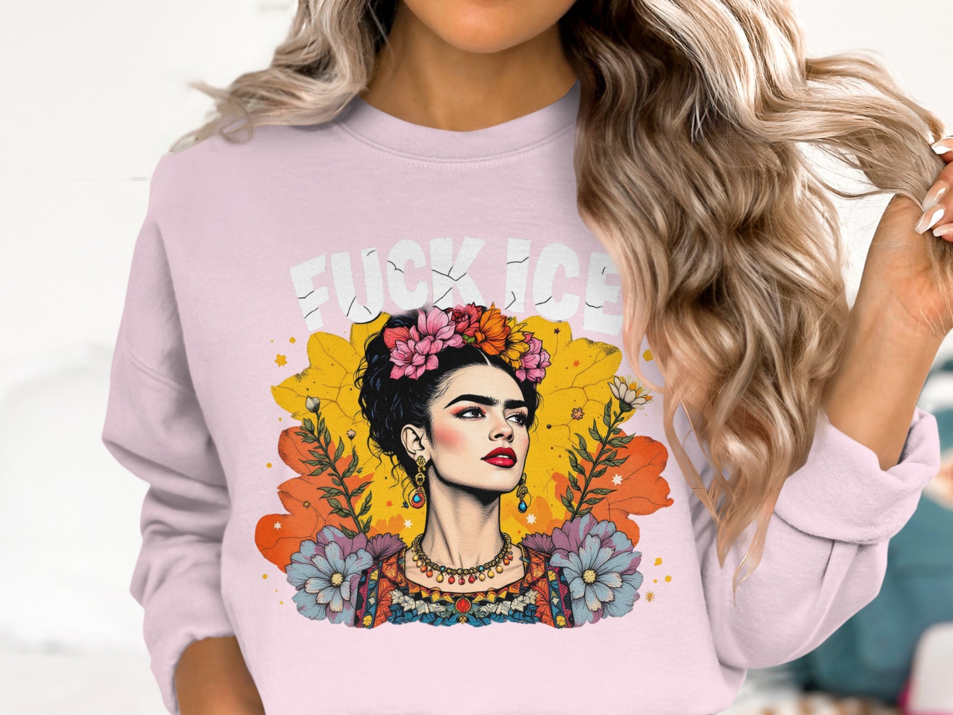 Bold Colorful Portrait FU** ICE Graphic Sweatshirt