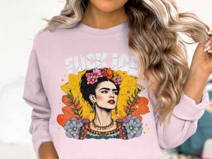 Bold Colorful Portrait FU** ICE Graphic Sweatshirt