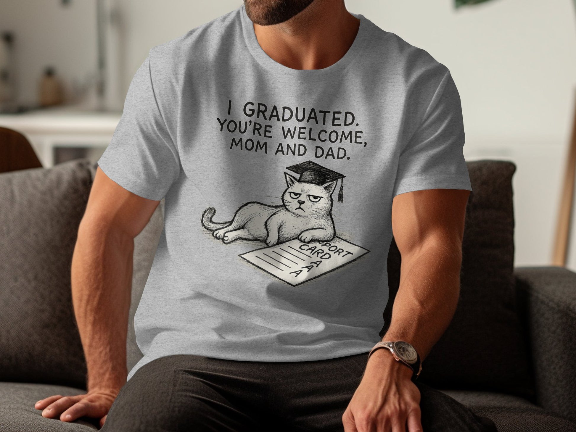 Humorous Graduation Cat Design T-Shirt Funny Gift product
