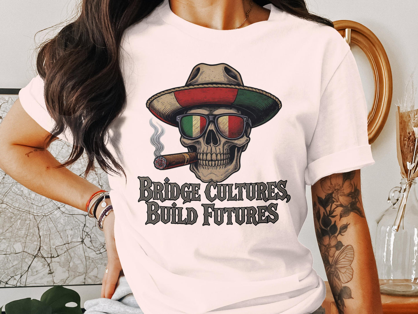 Bridge Cultures Build Futures Skull T-Shirt product