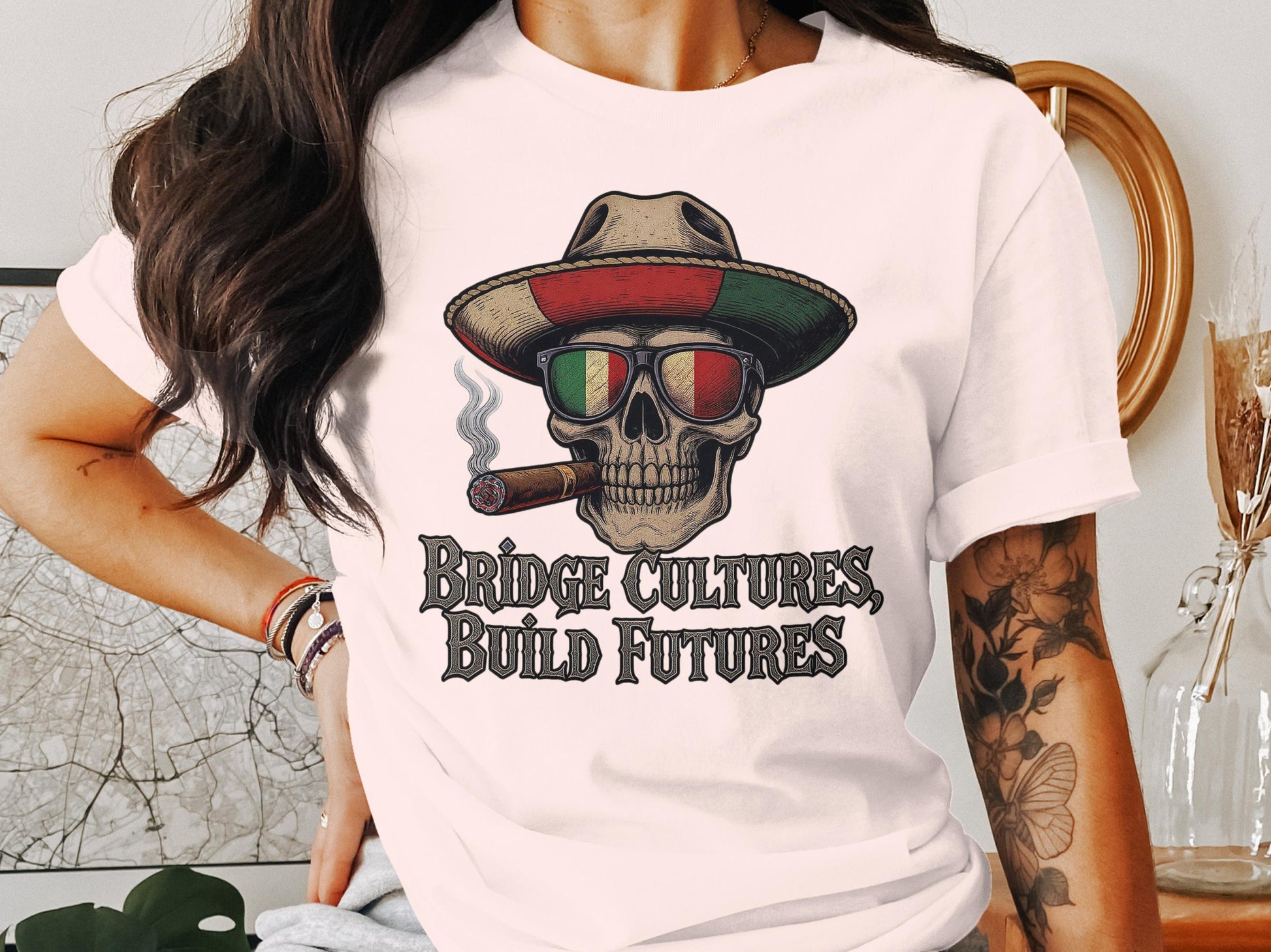 Bridge Cultures Build Futures Skull T-Shirt product