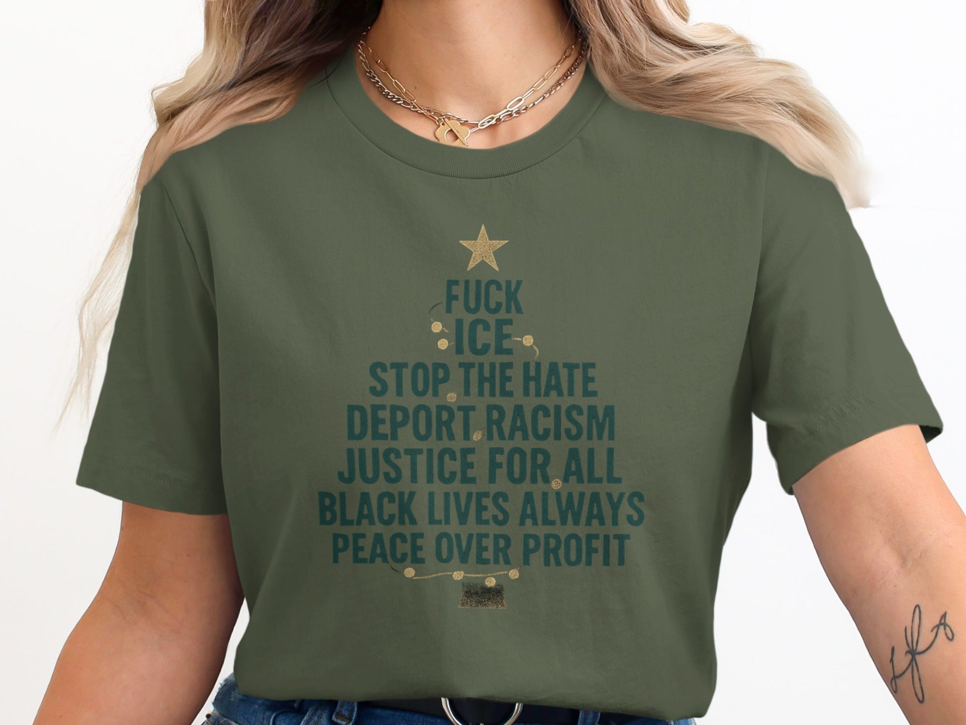 Graphic Tee With Social Justice Christmas Tree Design
