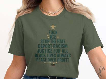 Graphic Tee With Social Justice Christmas Tree Design