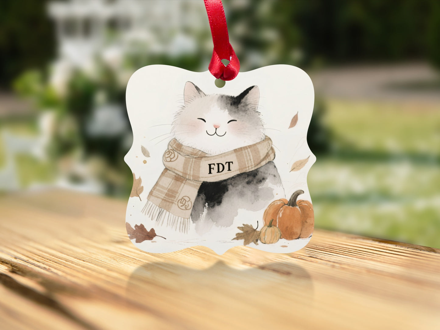 Cute Autumn Cat With Scarf Christmas Ornament